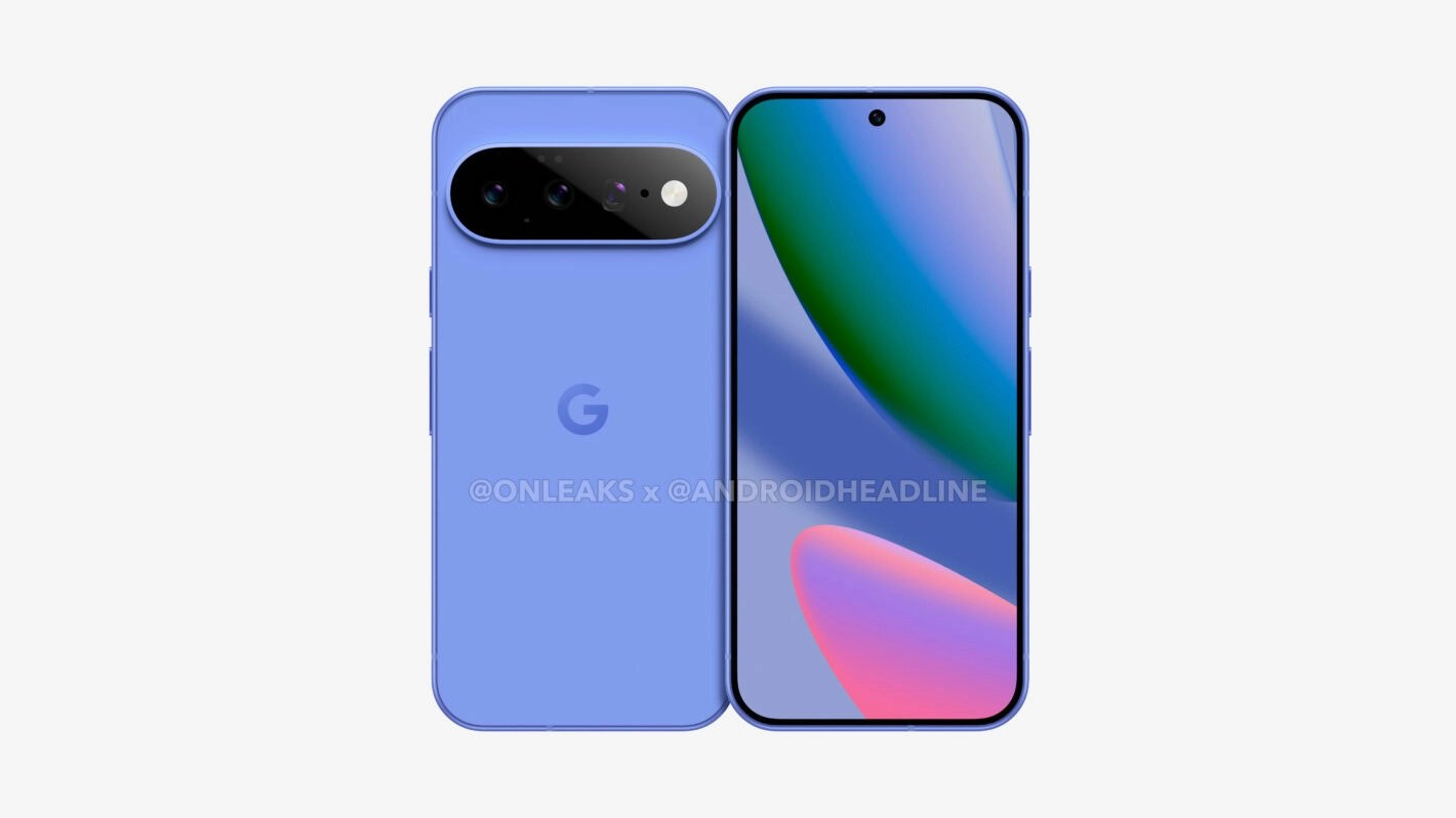 Google Pixel 11 na renderze — widok z przodu i z tyłu, moduł aparatu w formie paska