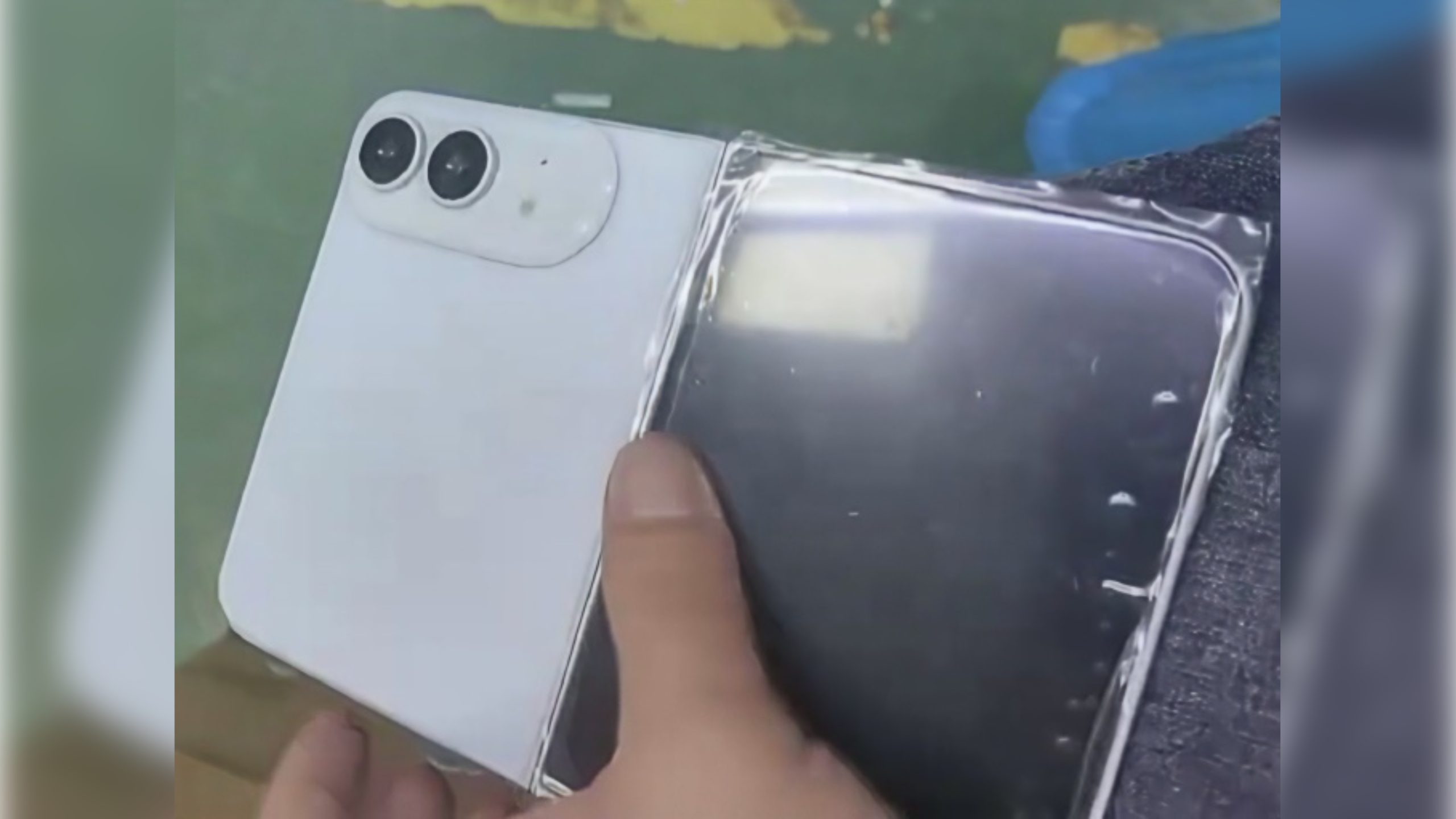 Foldable iPhone 18 Ultra in light color in a leaked photo