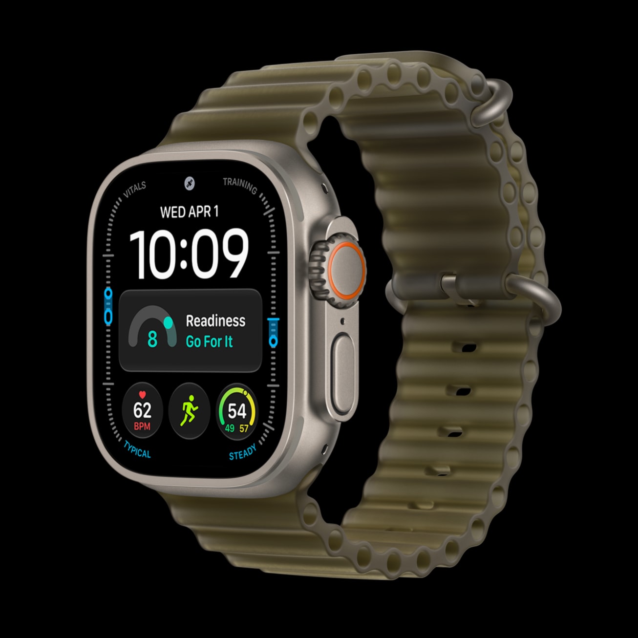 Apple Watch Ultra 4 az Ocean szíjjal, áttetsző algaszínben