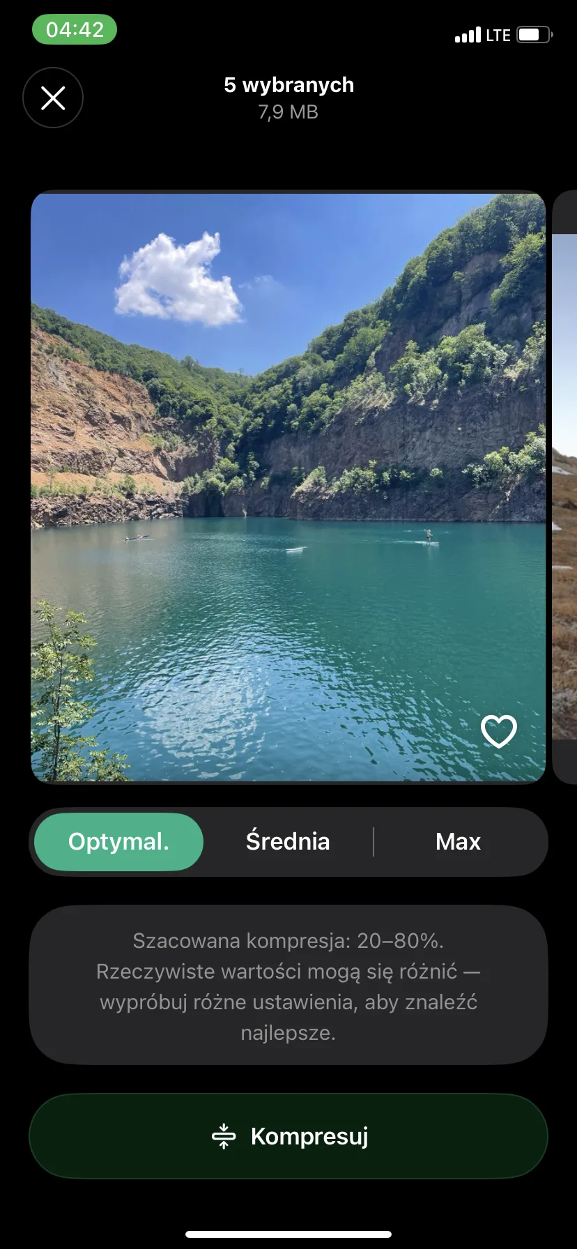 Compression settings for five selected images in Clever Cleaner.