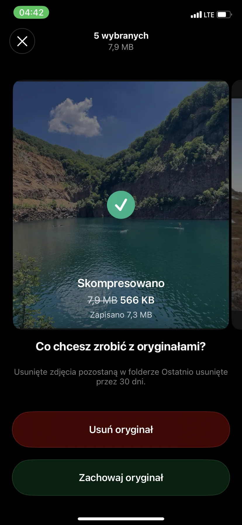 Clever Cleaner shows the file sizes after compression and the amount of space saved.