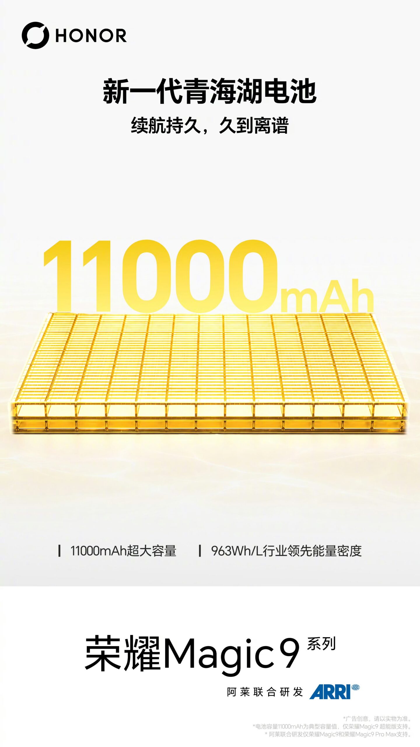 Official poster of Honor Magic 9 with 11,000 mAh battery