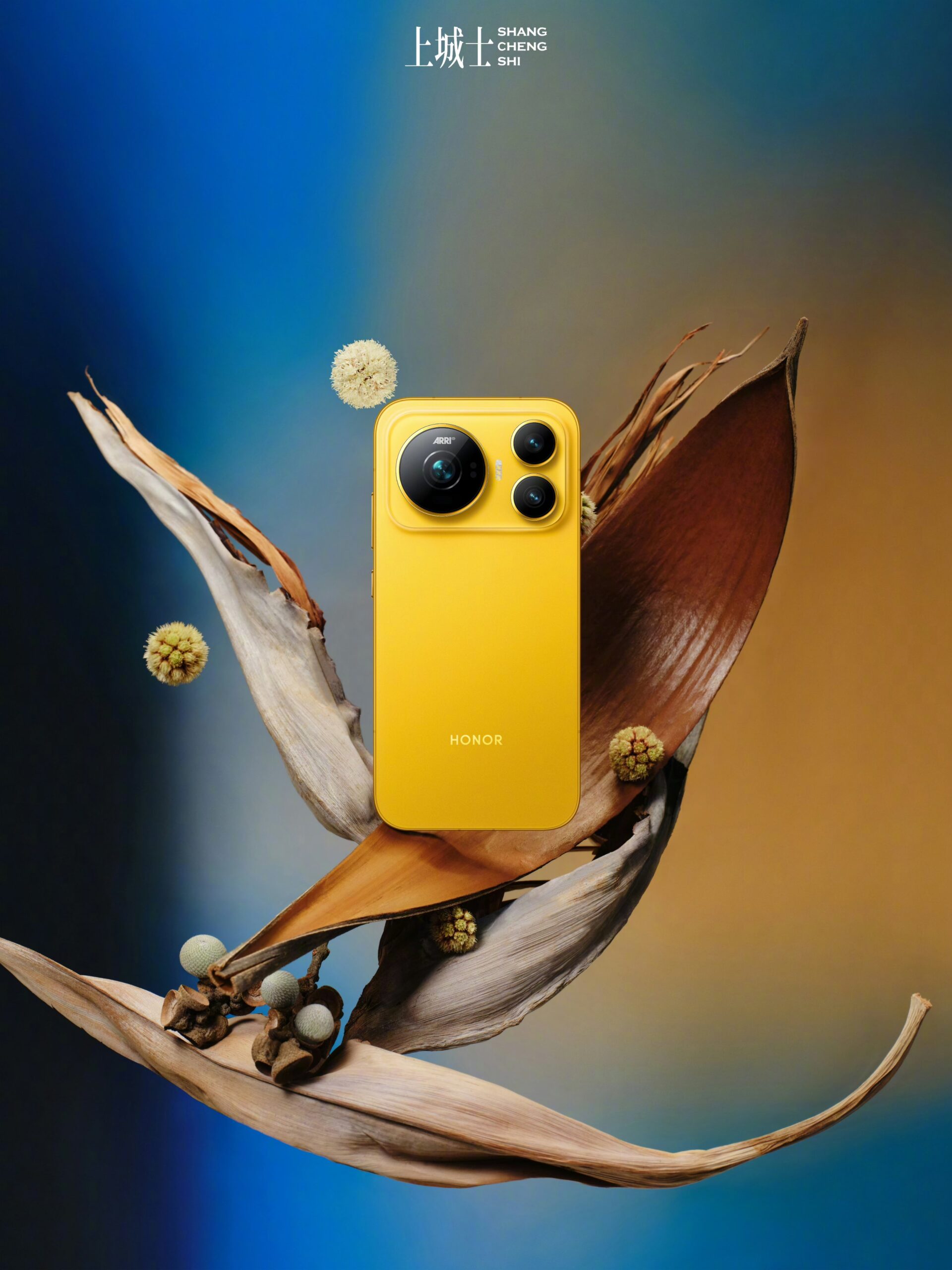 Honor Magic 9 Popcorn Yellow on a gradient background