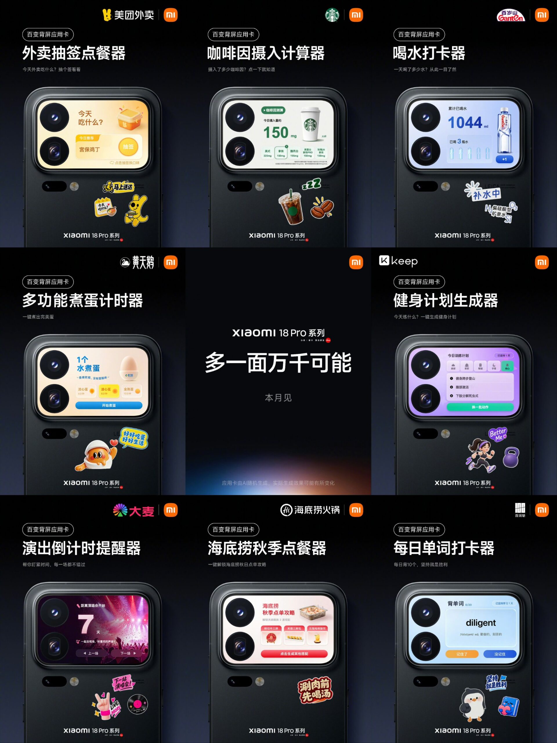 Karty aplikácií na zadnom displeji Xiaomi 18 Pro — prehľad