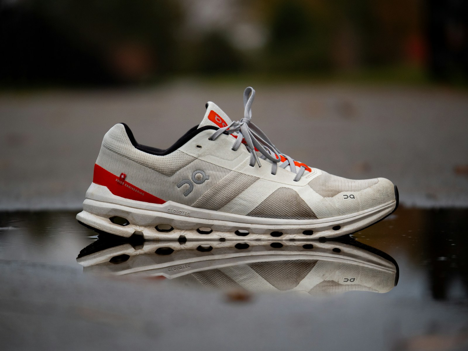 Running shoes on wet surface
