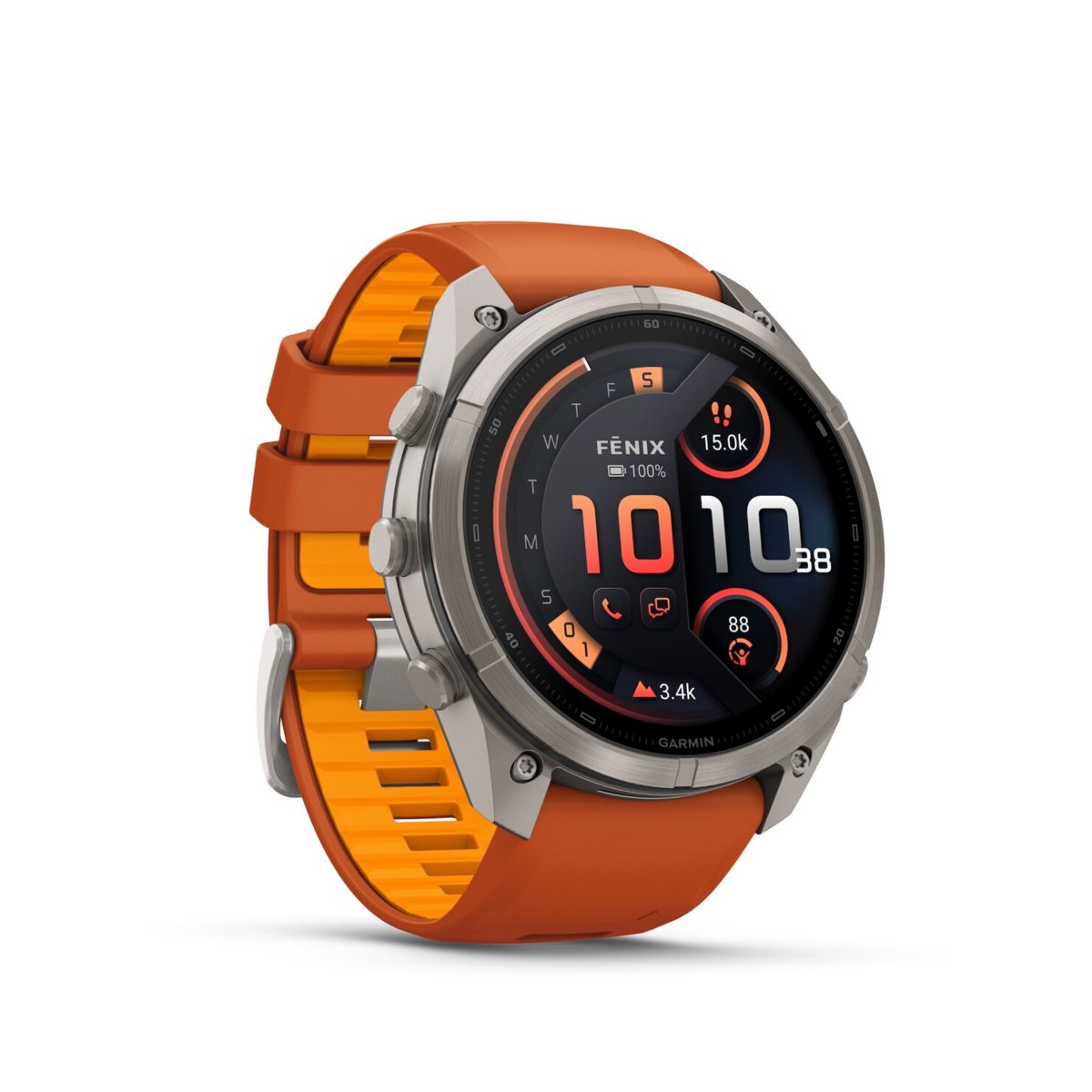 Garmin Fenix 9 Pro 51 mm with a titanium case and orange strap