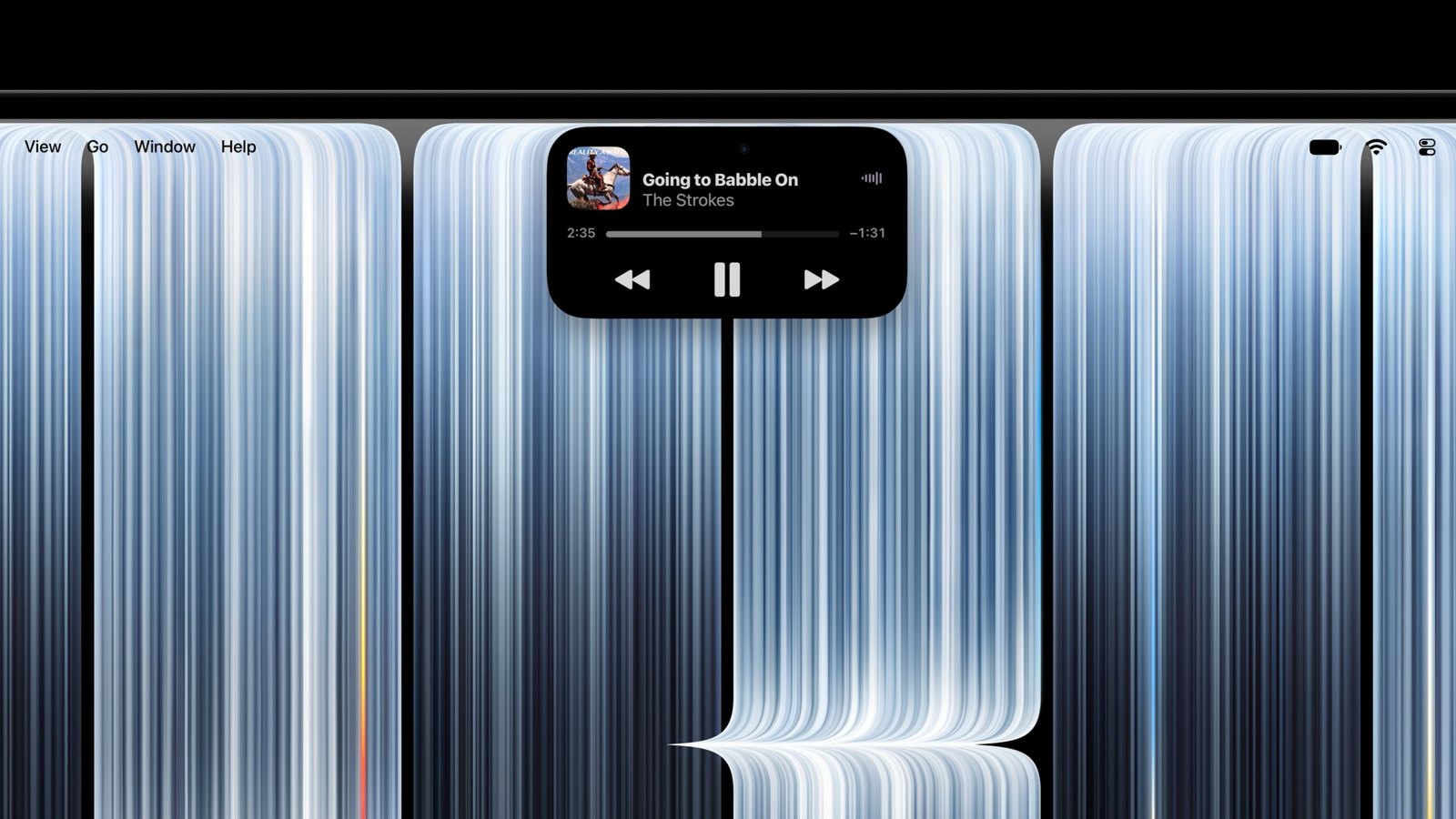 Dynamic Island w MacBooku Pro z Apple Music