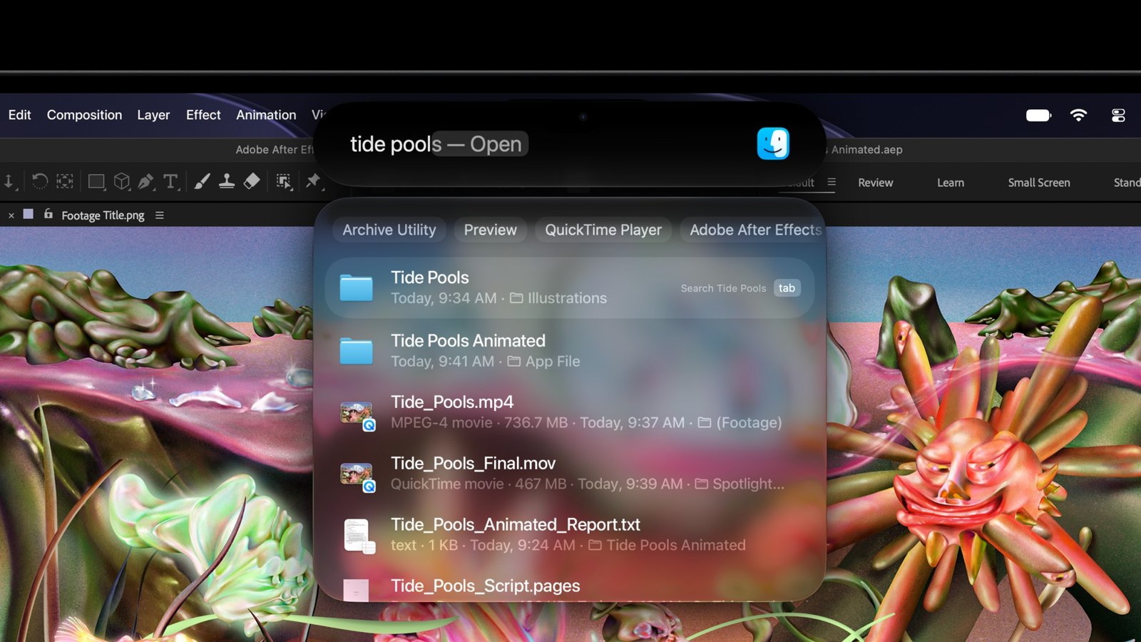 Dynamic Island w MacBooku Pro ze Spotlight