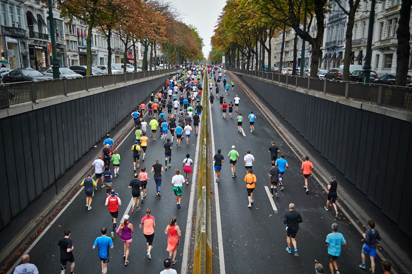 Runners on the street marathon route